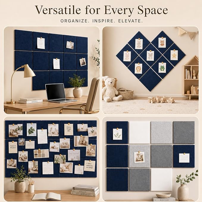 Felt Bulletin Board Tiles, Large Cork Board Alternative,24 x 36 in | 0.35 in modular felt wall tiles for notes, photos, schedules, reminders in offices, classrooms, home and office workspaces