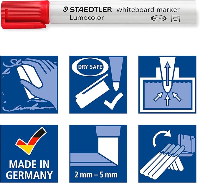 STAEDTLER 351 B WP6 Lumocolor Whiteboard Marker Chisel Tip - Assorted Colours (Pack of 6)