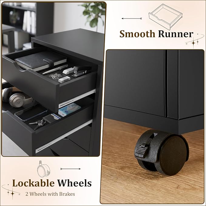 7 Drawer Office Storage Cabinet, Rolling File Cabinet for Office, Black | Office Storage Cabinet with 7 Drawers, Rolling File Cabinet with Wheels for Home Office, Desk Storage and Printer Stand