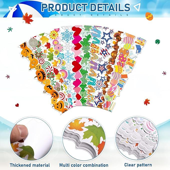 Geyee 360 Pcs Easter Bulletin Board Borders St. Patrick's Holiday Decorations Summer Spring Classroom Borders Bulletin Board Trim for Classroom School, 12 Design(Pretty)