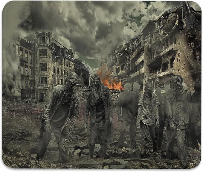 Zombie Apocalypse Ruined City Mouse Pad, Horror Halloween Dark Desk Mat | Cute Mousepad Stitched, Anti-Slip Base Smooth Surface, 9.5 x 7.9 Inches