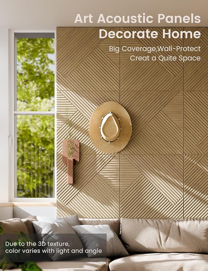 Fluxynara Large Felt Bulletin Board,Cork Board Alternative 70.87'' x 47.24'' Art Acoustical Wall Panels-6 Pack with 60 Adhesive Tabs,for Recording Studio/Home Offices-Natural Oak/Diamond Chevron