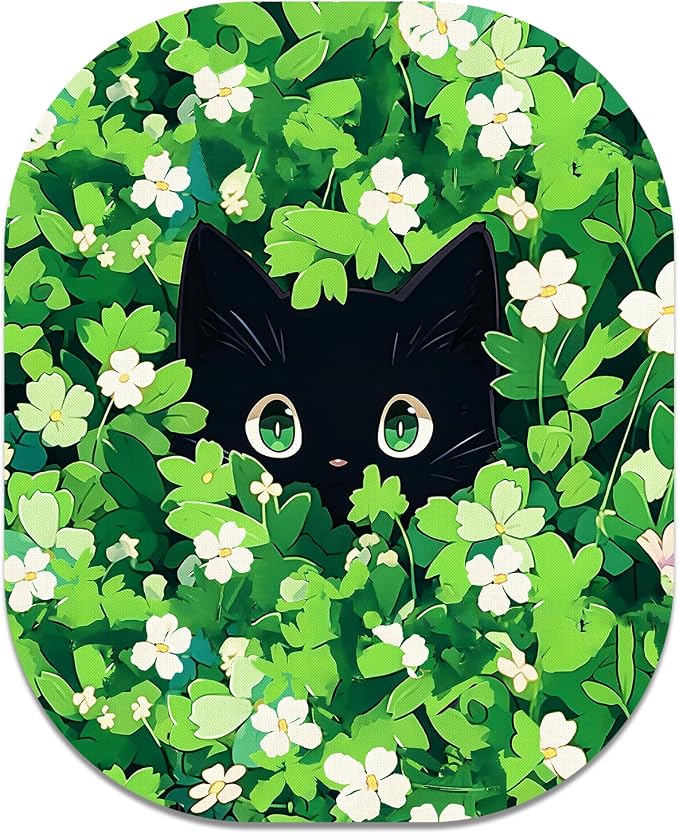 Small Mouse Pad, 6 x 7 Inch, Oval Mini Mouse Pad with Non-Slip Rubber Base for Laptop Wireless Mouse Keyboard Tray Mousepad, Flower Cat