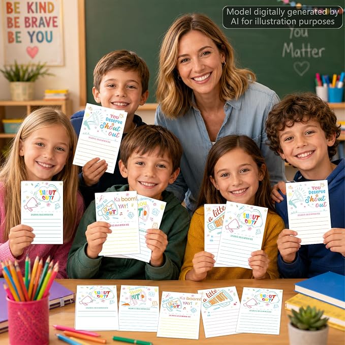 200 Count Colorful Shout Out Cards Positive Appreciation Recognition Reward Cards Encouragement Postcard Set for Employees Teachers Students Staff Office Back to School or Work Bulletin Board