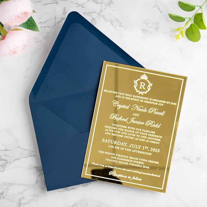 PONATIA 50 PCS/Pack A7 Envelopes, Euro Flap 5x7 Envelopes for Wedding Invitations, Greeting Cards, Acrylic Invitations, Photos, Postcards, Christmas Mailing 5.25 x 7.25 inches (Navy Blue)