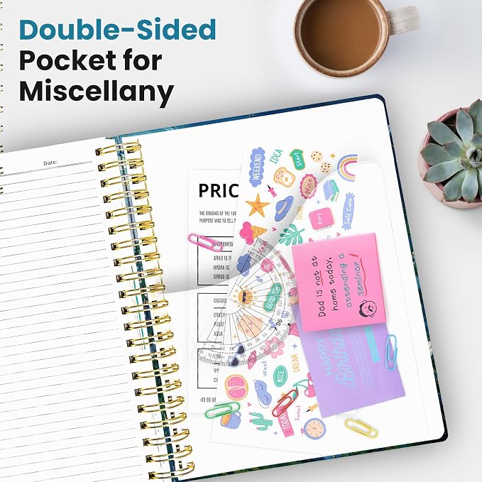 Large Spiral Notebooks for Work 5 Subject with Removable Dividers | 8.5" x 11" Pretty Hardcover Notebook Journal for Women, College Ruled, Perfect for Study & Office , 280 Pages, Wave Garden