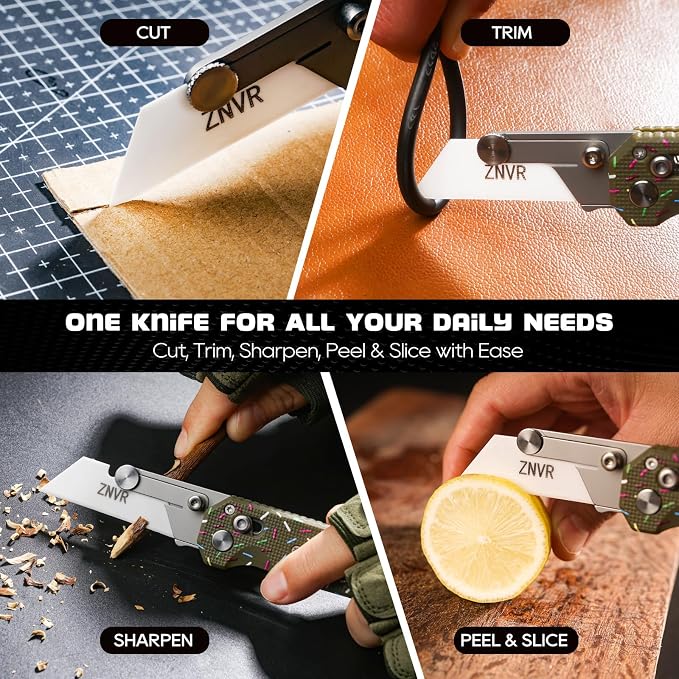 Premium Folding Utility Knife with 5 Extra Ceramic Blades, Box Cutter, Heavy duty & Lightweight Design, G10 Handle, Pocket clip, safety Lock, EDC Pocket Knife for home, Office, Factory, Camping