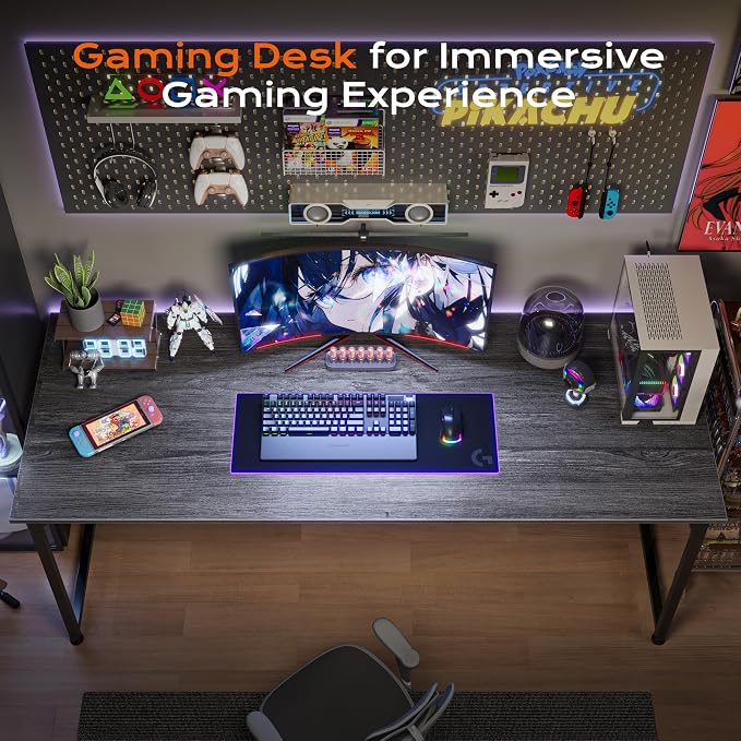 55 X 24 Inch Computer Desk with Deeper Desktop, Gaming Office Writing Work Desk for Home Office, Study, Bedroom, Work from Home, Metal Frame, Grey