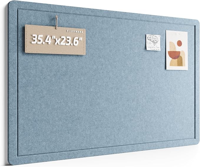 Fluxynara 35.4" x 23.6" Bulletin Board, Dusty Blue | Cork Board Alternative with 12 Removable Adhesive Tabs, Foldable Felt Pin Board for Home, Office, Classroom & Dorm