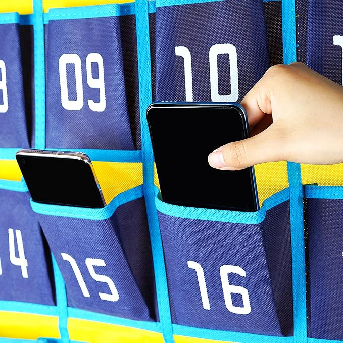 Loghot 30 Numbered Pockets Classroom Pocket Chart for Cell Phone Holder | Wall Door Hanging Pocket Organizer for Phone Calculator Holder, Phone Pouch for School Classroom & Office Phone Management