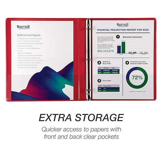 Samsill 0.5 Inch 3 Ring Binders, Economy Round Ring, Clear View Cover, 100 Sheet Capacity - for School, Home, Office - Red, 12 Pack