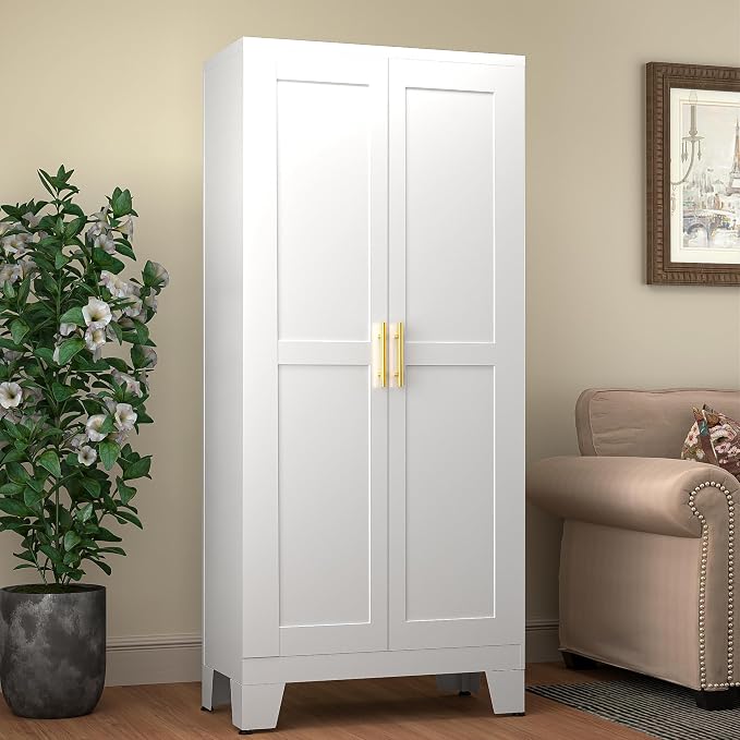 GAIOUS 61.02" Metal Pantry Cabinet, White Kitchen Pantry Storage Cabinets | with Adjustable Shelves and Feet, Pantry Storage Cabinet for Kitchen, Dining Room, Living Room, Bathroom, Linen Craft cabinet