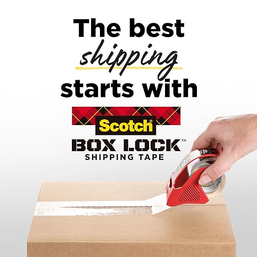Scotch Box Lock Packing Tape, Clear, Extreme Grip Box Packaging Tape for Shipping and Mailing, 1.88 in x 1000 in, 1 Roll with Dispenser (Pack of 2)