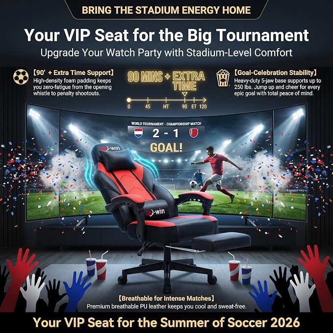 Gaming Chairs for Adults, Computer Chair with Footrest, High Back, Big and Tall Gamer Chair‘s with Massage Lumbar Support, 360° Swivel Height Adjustable Computer Chaires, Dark Red