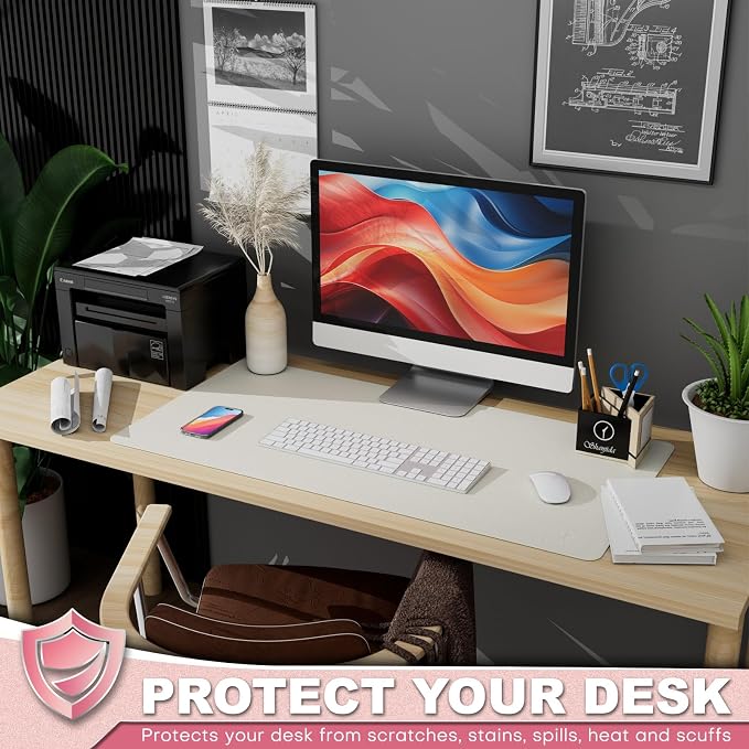 K KNODEL Large Desk Protector Mat and Pad for Office (White, 17" x 35.4") | Waterproof Desk Mat, Desk Pads and Blotters, Desktop Mat, Desk Protector and Cover, Office Computer, Laptop and Keyboard Mat