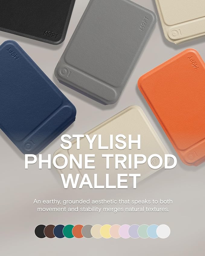 MOFT Phone Stand Wallet, NFC-Supported Tap-and-Go Card Holder, MOVAS Leather, Slim Magnetic Tripod for iPhone 17/16/15/14/13/12, Travel Essential Wallet Cell Phone Stand for 2 Cards, Jet Black