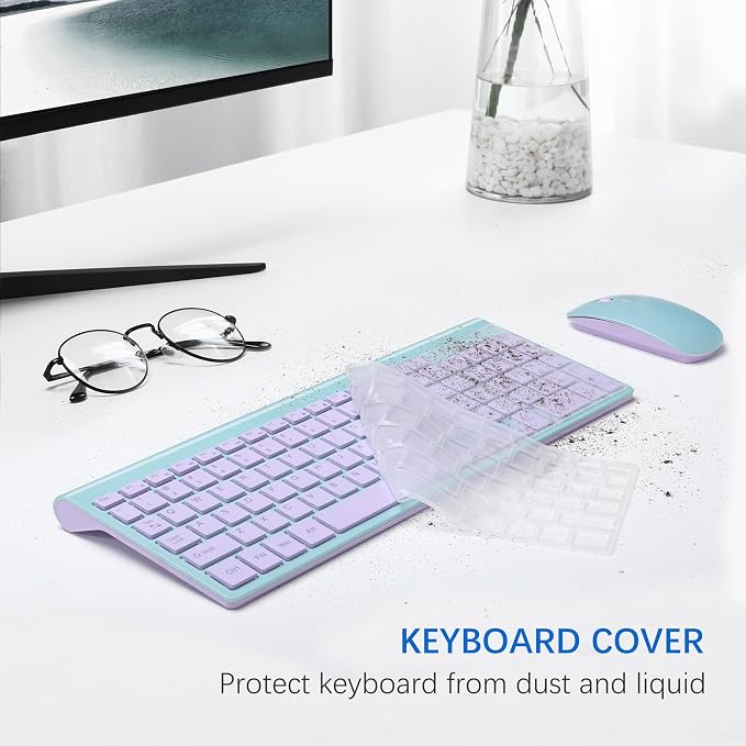 Wireless Keyboard and Mouse Ultra Slim Combo, TopMate - Blue Purple | 2.4G Silent Compact 2400DPI Mouse and Scissor Switch Keyboard Set with Cover, Batteries Included, for PC/Laptop/Windows/Mac