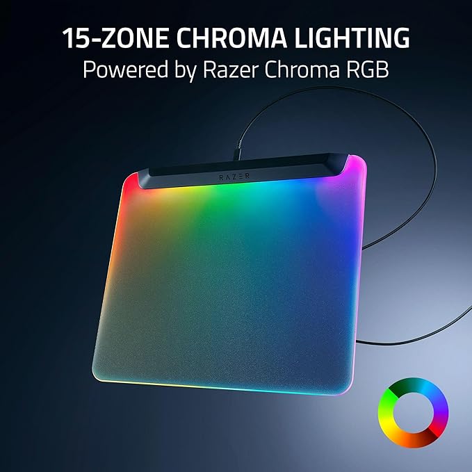 Razer Firefly V2 Pro Fully Illuminated RGB Gaming Mouse Mat: Backlit Design - 15 Zone Chroma Lighting - USB 2.0 Port - Detachable USB Type C Cable - Micro Textured Surface - Anti Slip Base