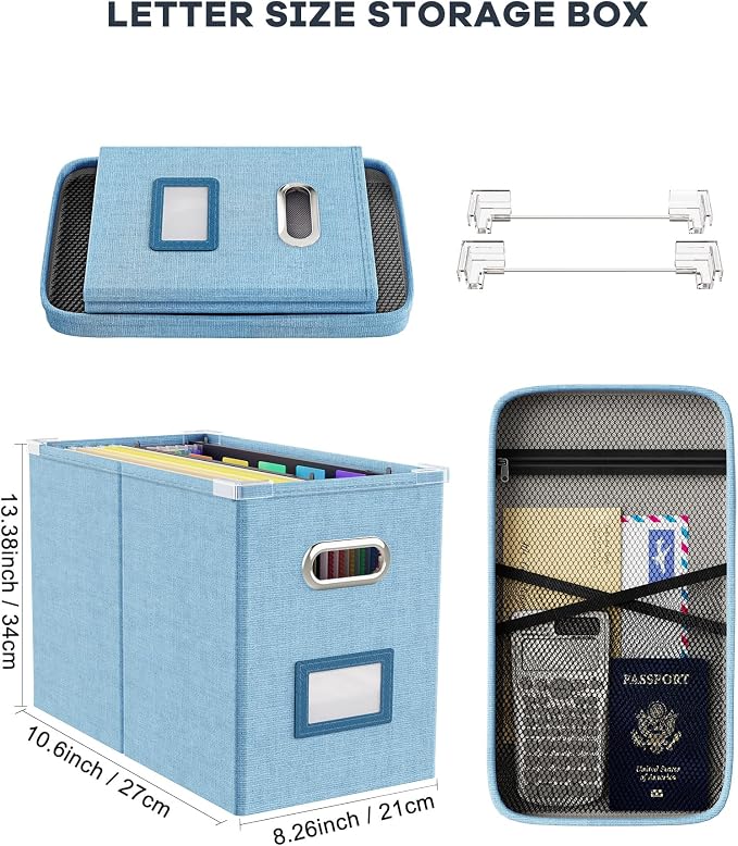 Portable Document Organizer with Lid, Hanging Storage Box with Mesh Pocket for Letter Files, Smooth Sliding Rail - Sky-blue (1 PCS)