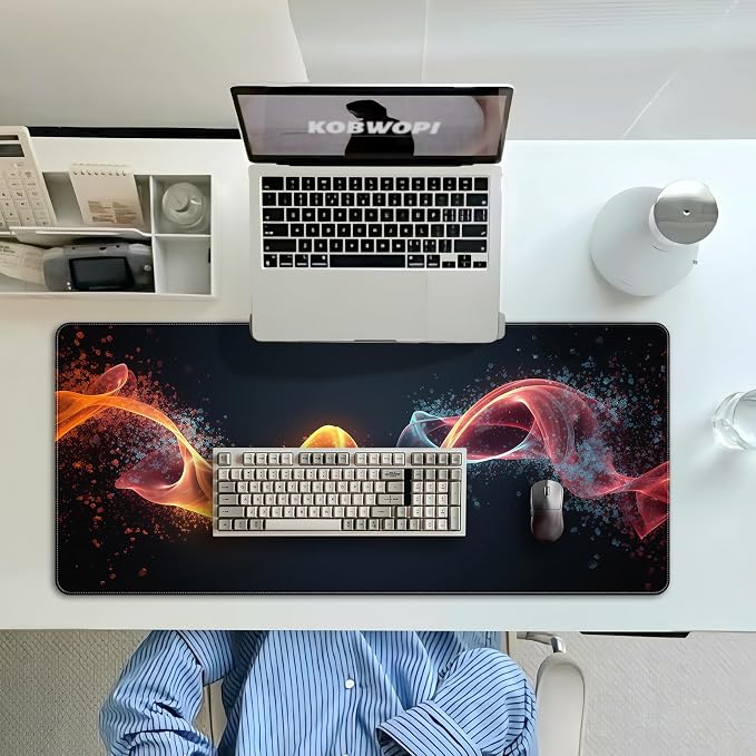 35.4 x 15.7 in, XXL Large Mouse Pad for Desk, Extended Keyboard Mouse Mat for Computer Office, Big Mouse pad with Stitched Edges, Gaming Pc-Abstract Lines on a Black