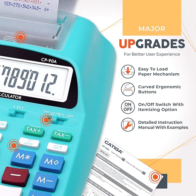 CATIGA Printing Calculator with Tape Print Out - 10 Key Adding Machine with Paper Roll, Desktop Electric Calculator for Accounting, Business, Finance, Home Office Use CP90A
