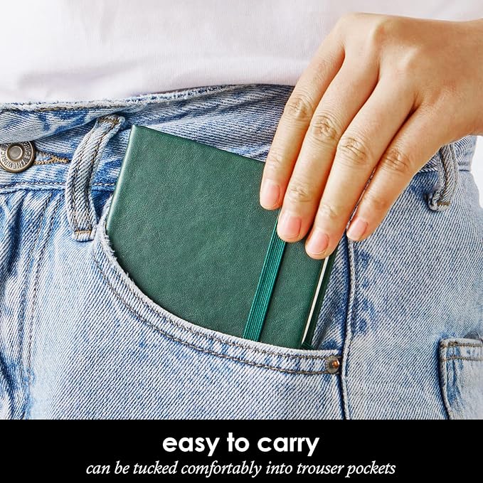 3 Pack Pocket Notebook Journals, Mini Small Leather Lined Journal Notebooks for Note Taking, Small Notepad with Pen Holder, Dark Green