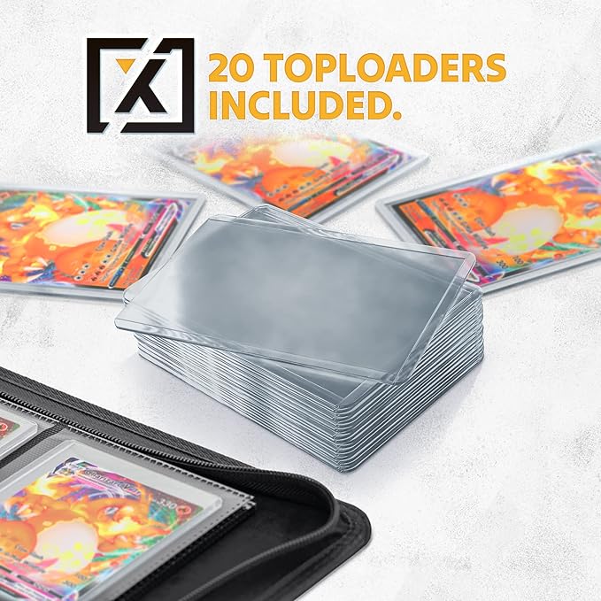 X PRO Toploader Binder | Holds 252 Toploaders | 20 Toploaders INCLUDED | 9-Pocket | Ringless Double-Sided Pockets for TCG, Sports | Premium Top Loader Storage