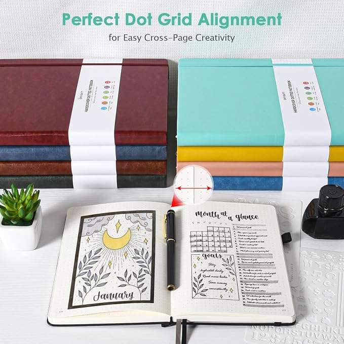 5 Pack Bullet Dotted Notebook Bulk, A5, 312 Numbered Pages Dot Journal Set | Cost-Effective 5 Pack 1600 Pages, 100gsm No Bleed Paper, Leather Hardcover, Lay-Flat, for Planning, Trackers, Lists & Layouts