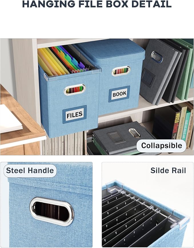Portable Document Organizer with Lid, Hanging Storage Box with Mesh Pocket for Letter Files, Smooth Sliding Rail - Sky-blue (1 PCS)