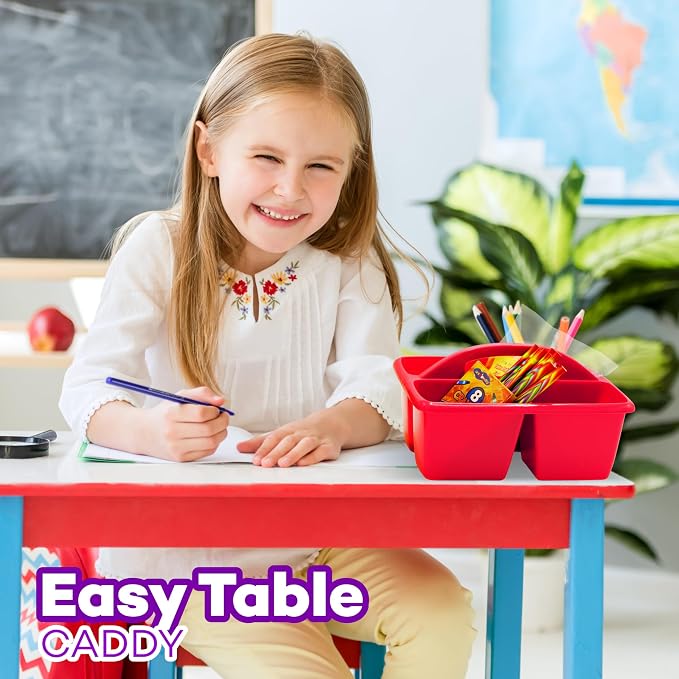 4E's Novelty Classroom Caddy Set of 6, Plastic Caddies for Supply, Caddy Organizer with Handle for Classroom, Rainbow Colors, Desk Caddies for Supplies Keep Desks and Work Stations Organized
