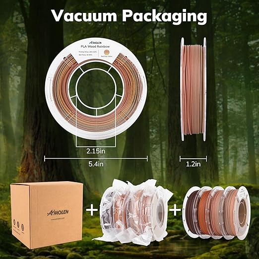 AMOLEN Wood Pla 3D Printer Filament Wood Pla Gradient Matte Finish Bundle 1.75mm, Dimensional Accuracy +/- 0.02mm, 200gx4 Spools for All FDM Printers