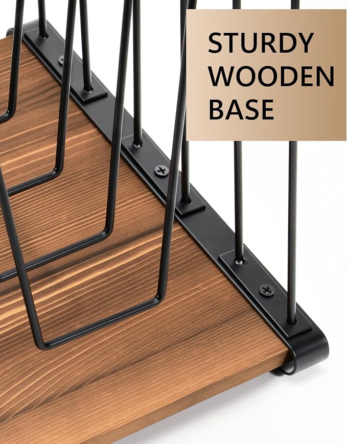 HULISEN 2 Pack Desk File Organizer, 5-Section Desktop File Folder Holder | Visible Tiered Design, Metal Rack with Wood Base, Vertical Storage for Binders Documents & Magazines, Classroom Office Use