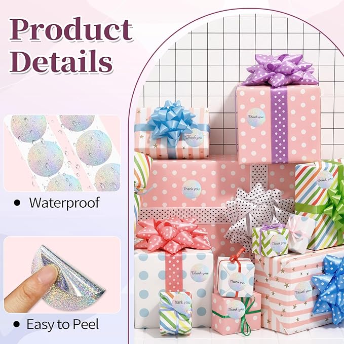 1.5 Inch Thermal Labels,Holographic Circle Direct Thermal Stickers,for Address Design DIY Logo Business(300 pcs/Small dots)