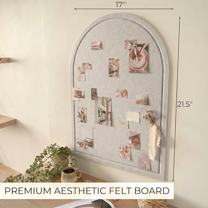 Large Arched Felt Bulletin Board - Cork Board Alternative for Wall Decor | Stylish 21.5 X 17 Bulletin Set with Pins - Perfect to Display Your Photos in the Office
