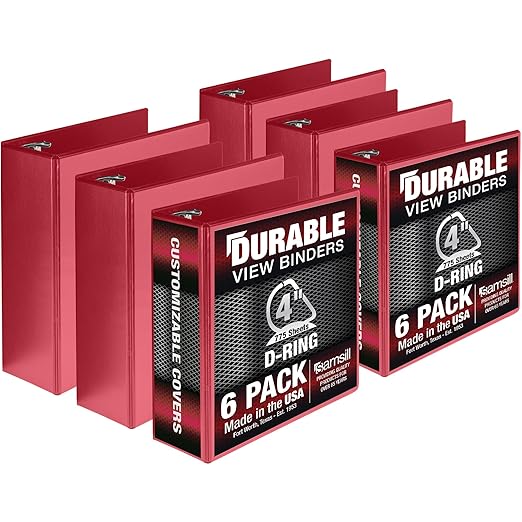 Samsill Durable 4 Inch Binder, Locking D Ring Binder, Customizable Clear View Cover, Red, 6-Pack, Holds 775 Pages