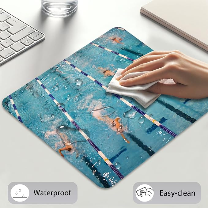 Olympic Swimming Pool Lanes Mouse Pad, Sports Competition Athlete Desk Mat | Cute Mousepad Stitched, Anti-Slip Base Smooth Surface, 9.5 x 7.9 Inches