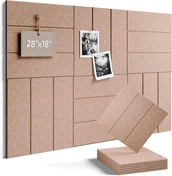 28" x 18" Cork Board Alternative, Wide Stripe, Boho | 6-Pack Felt Pin Board Tiles, 30 Adhesive Tabs, Custom Wall Layout, Photo Display, Memo Board, Office, Classroom, Dorm