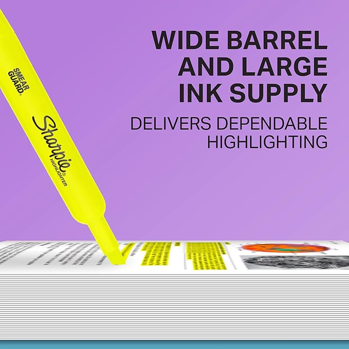 Sharpie Tank Highlighters, Chisel Tip, Assorted Fluorescent Colors, 12 Count - Back to School, Office, Teacher Supplies