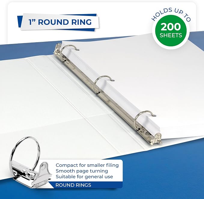 Samsill 1 Inch 3 Ring Binders, Made in USA, Economy Round Ring with Clear View Cover, 200 Sheet Capacity, White, Pallet of 864 Binders in 36 Cartons