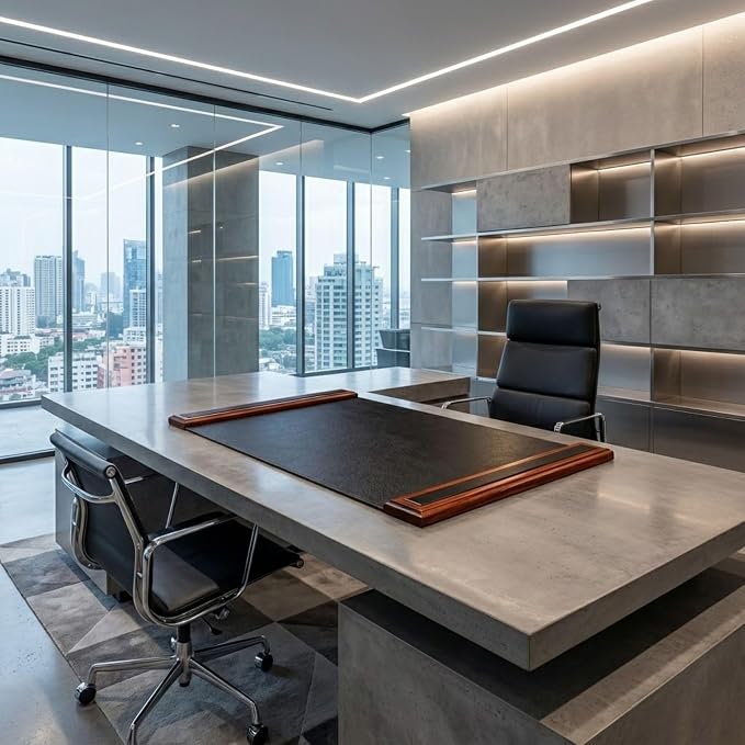 DACASSO Wood & Leather Desk Pad with Side Rails - Luxury Leather Desk Blotter for Writing - Padded Executive Desk Surface Protector - (Rosewood & Black, 34” x 20”)