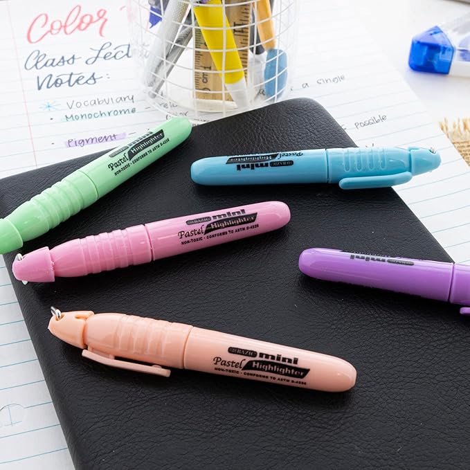 BAZIC PRODUCTS Mini Highlighter – Pastel Color Assorted Chisel Tip Highlighter Set, Desk Style Highlighter Pen for Office, School, and Study Use, Smooth Marking, (5/Packs), 1-Pack