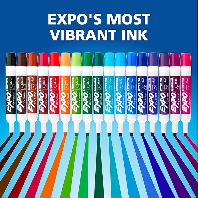 EXPO Dry Erase Markers, Low Odor Ink, Assorted Colors, Chisel Tip, 16 Count - Whiteboard, Calendar, Organization, Essential Supplies for Office, School, Classroom, Teachers