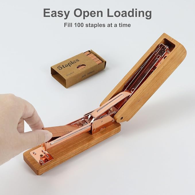 MultiBey Natural Cherry Wood Desk Stapler - 25 Sheet Capacity | Jam-Free Desktop Stapler with 1000 Staples, Retro Woodgrain Stapler Desk Accessories for Office, Home