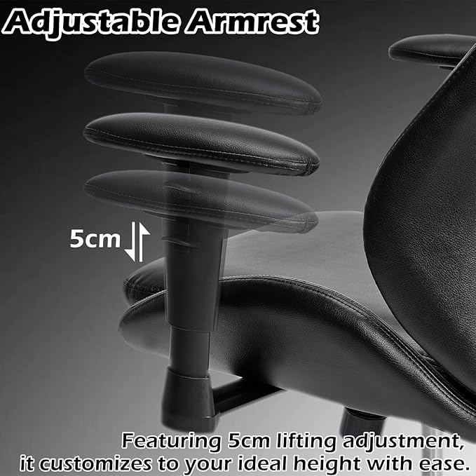 BEWISHOME Office Chair with Rubber Wheels, Big and Tall Office Chair, Ergonomic Office Chairs, Executive Desk Chair, Black PU Leather Computer Comfy Chairs with Lumbar Support, Adjustable Armrests