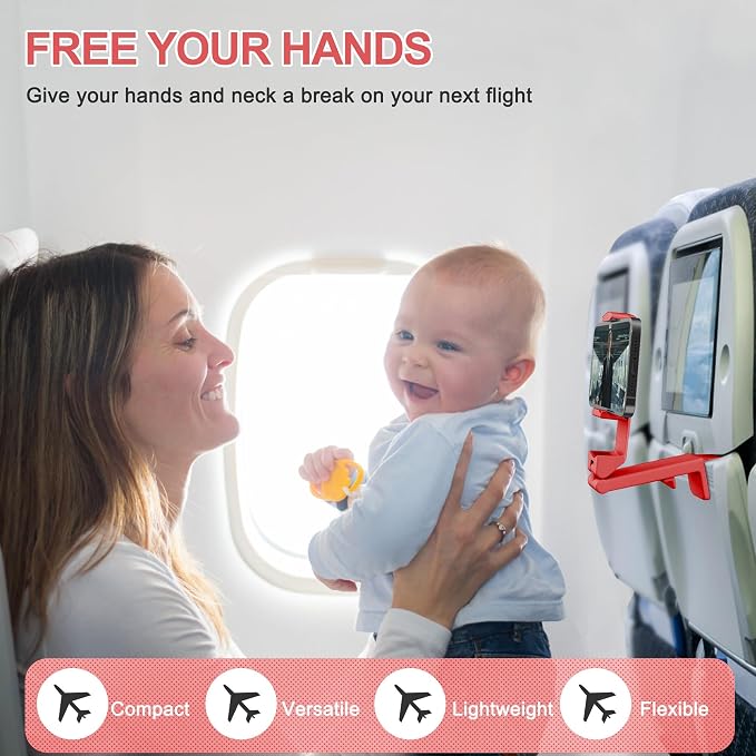 Perilogics Airplane Phone Holder Mount, Plane Travel Essentials (Coral) | Universal in Flight Phone Stand, Hands Free, Dual 360° Rotatio, Must Haves Airplane Travel Accessory