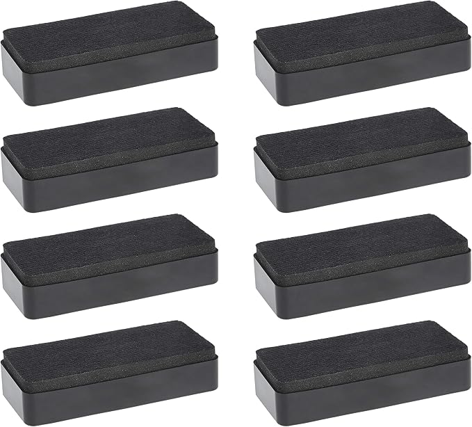 Amazon Basics Dry-Erase Whiteboard Erasers with Soft Pile, for School, Office, Home, and Classroom, Black, 8-Pack