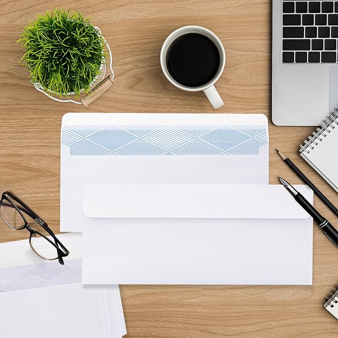 Yeplan 500PCS #10 Envelopes Letter Size Self Seal Business Envelopes No Window Security Mailing Envelopes Size 4-1/8 x 9-1/2 Inch - White 24LB Paper