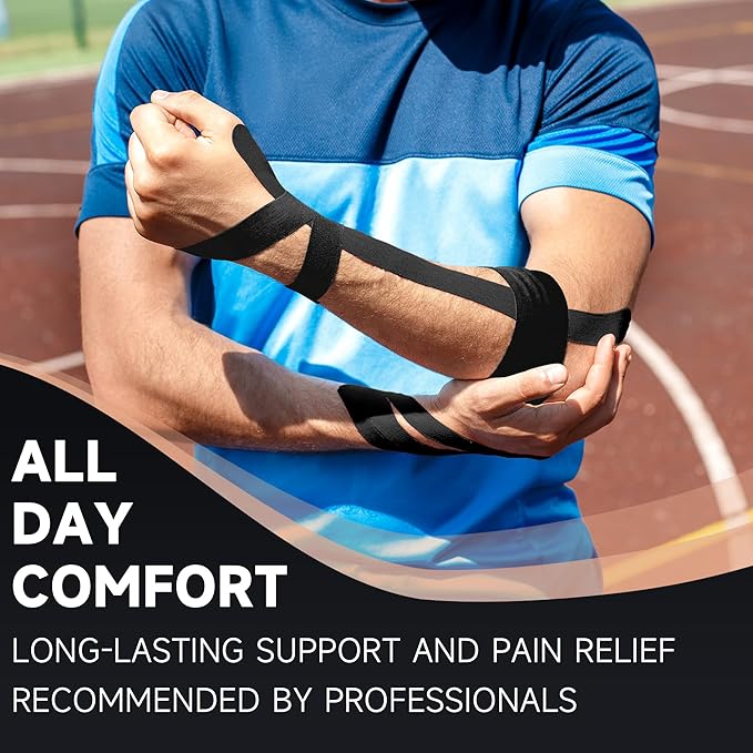 CKeep Kinesiology Tape, 4 Rolls Premium Original Cotton Uncut Elastic Athletic Tape, Latex Free Hypoallergenic Sports Tape, 2inch x 16ft, Black