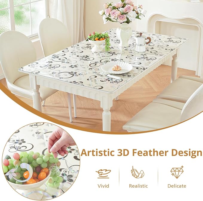 LovePads Floral Table Cover Protector 36 x 48 Inch, 1.5mm Thick Plastic Mat | Non-slip Waterproof PVC Table Protector, Cut to Size, Spill-Stain-Scratch Proof, Fits Kitchen, Dining Table, Dresser, Desk