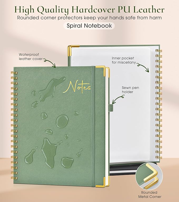 Hardcover Spiral Notebook Journal 8.5” x 11”, A4 Large Cute Notebooks for Women Men, Lined College Ruled Notebook, 100 GSM Paper, Spiral Bound Journals for Work School Note Taking Business, Watercolor Floral